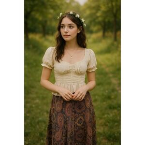 LulaRoe XL Paisley Maxi Skirt Gold Blue Boho Fairycore Art Teacher Travel Comfy